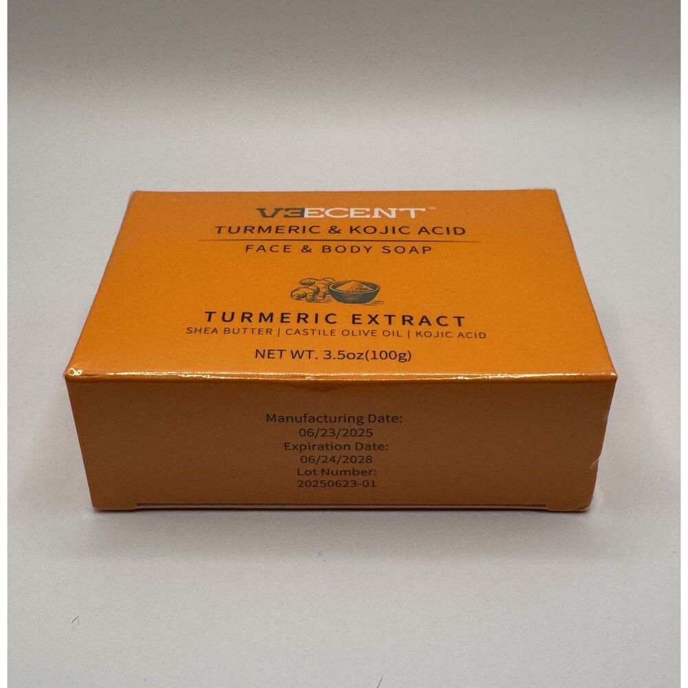 Veecent Turmeric & Kojic Acid Soap 3.5oz Dark Spot Fading Cleanser NEW